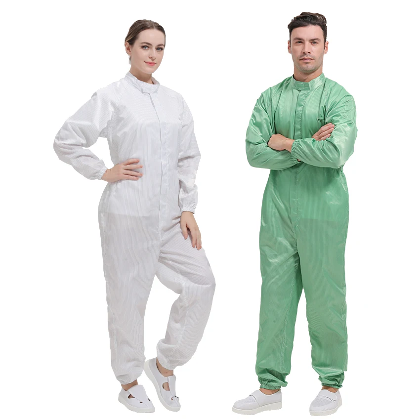 Reusable Stand up Collar Stripe Unsex Dust proof Esd Workwear Antistatic Clothing Clean room Garment Clothes for Food Industry