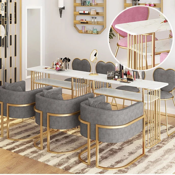 Modern Style Cheap Beauty Salon marble table Manicure chair Nail Tables metal chair hair salon With Fan Nail Tables