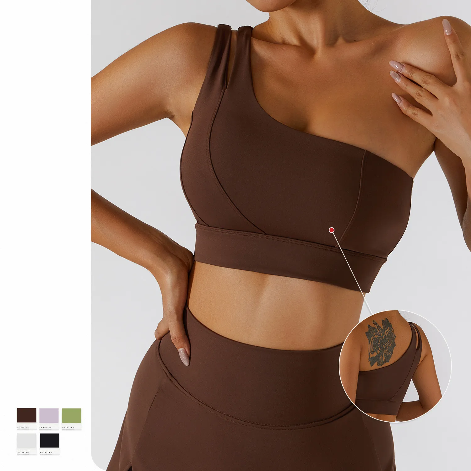 New Oblique One Shoulder Strap Women Sports Bra Hollow out Back Lines Strenuous Exercise Fitness Vest Yoga Bra Top skirts set