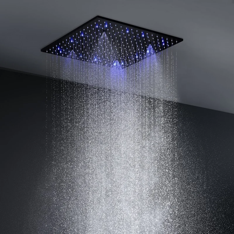Luxury 500*500 mm embedded ceiling LED rainfall spray shower head set 304 SUS stainless steel Thermostatic bathroom rain shower