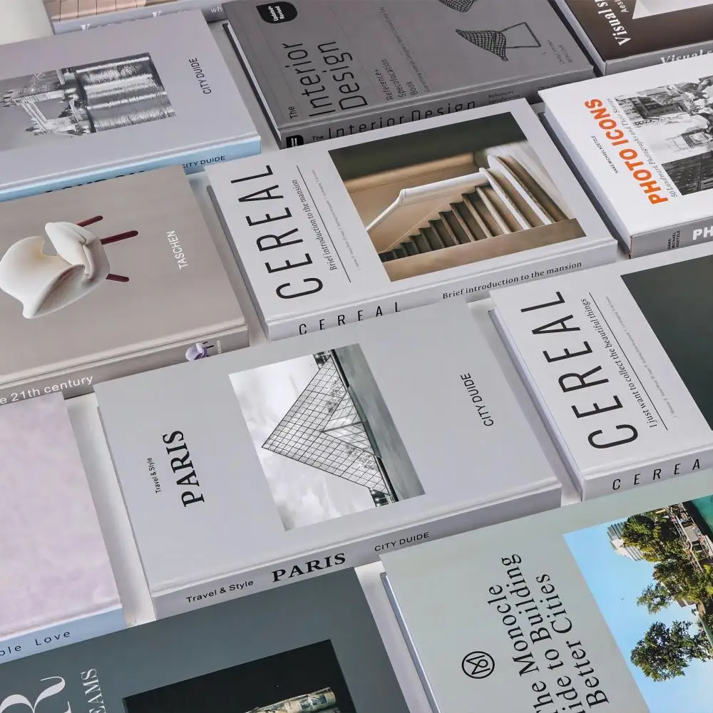 Hard shell foreign language simulation magazine books gray cover can be read model room display decoration books
