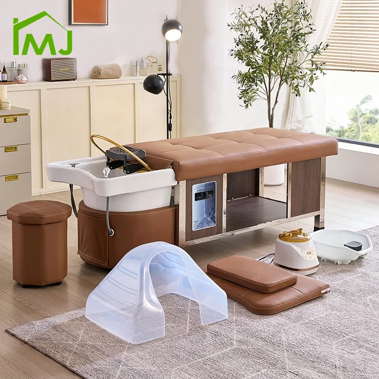 New arrival wood-panel combination salon hair washing head spa bed thai massage shampoo bed