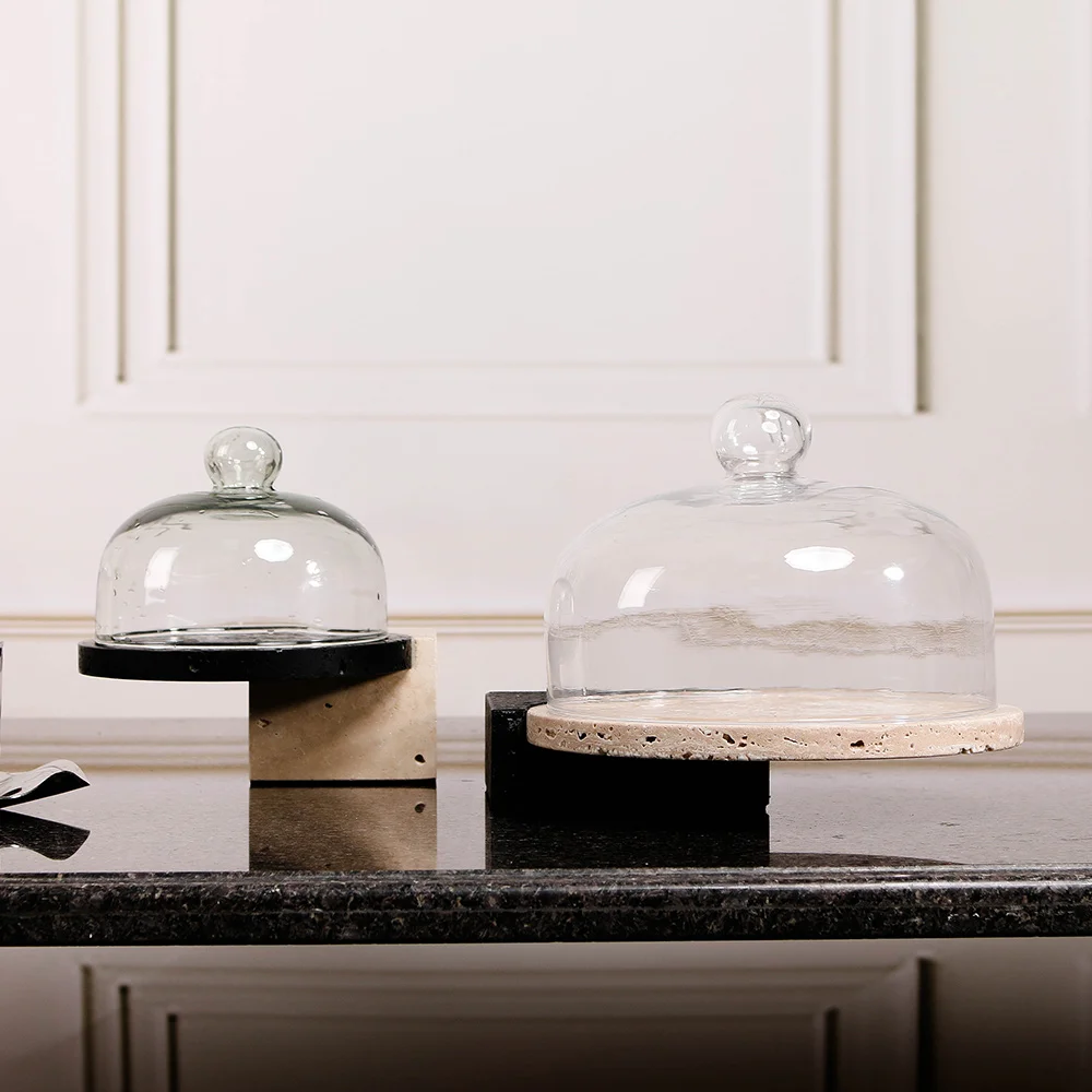 Home Decoration Exquisite Dessert Display Stands Glass Lid Marble Cake plate Cake Stand With Glass Round Cover