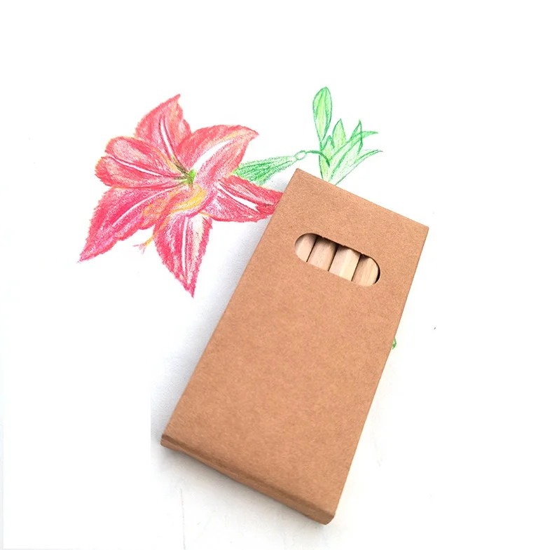 Promotion Custom Logo Pencils Lapiz 3.5Inch Kraft Paper Box Packing 6Pcs Standard Pencils Color Pencil Set