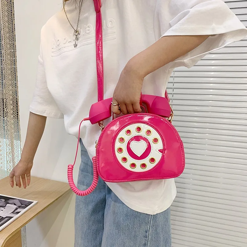 Telephone Shape Purses and Handbags for Women Fashion Pink Shoulder Bag Novel Designer Brand Crossbody Bag Top-Handle Totes
