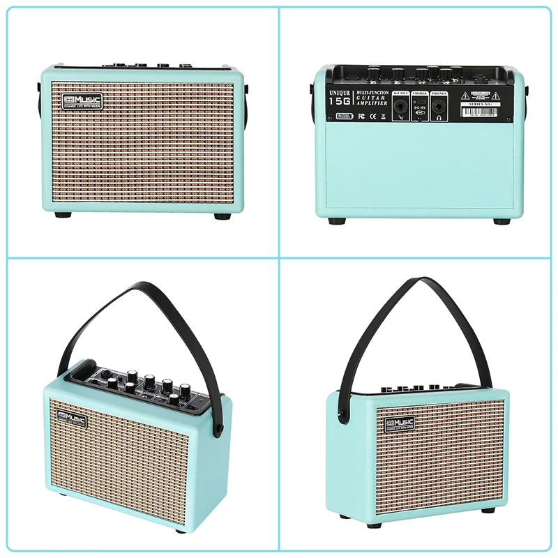 15W Rechargeable Busking Amplifier Electric Guitar Amplifier Combo Lithium Battery Wireless Connect Mic Input with Reverb 6.35mm