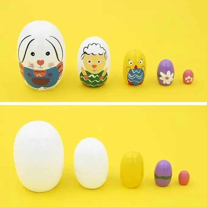 Set of 5 Hand-Painted Colorful Matryoshka Dolls Wooden Easter Egg Nesting Dolls