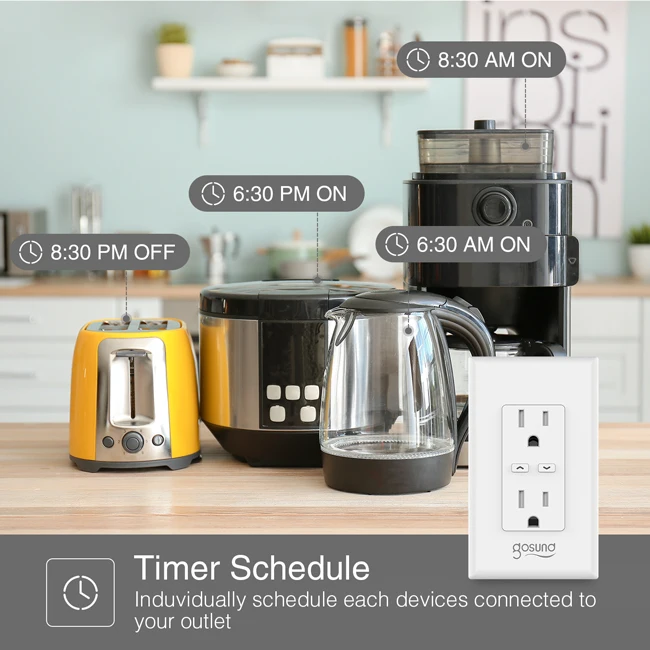 Wi-Fi Smart Wall Outlet with 2 Plugs and Wireless App Control, Compatible with Alexa and Google Home, WiFi Smart Outlet, 2 Pack