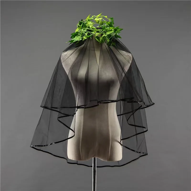 Women Short  Shoulder Length Veil Two-Layer Bridal Veils Ribbon Edge Adult for Women White Pure Lady Party Marriage Wedding Veil