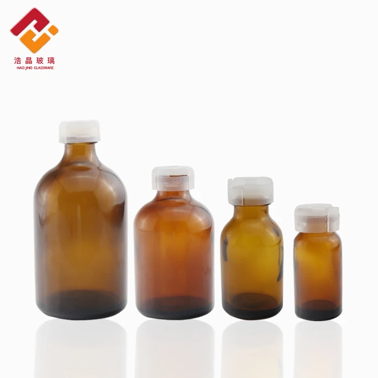 China amber liquid medicinal injection moulded glass vial laboratory cosmetics glass bottle with silicone