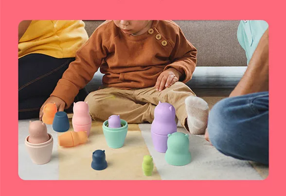 Wholesale Educational Matryoshka Dolls Toddler Colorful Silicone Russian Nesting Toys For Kids