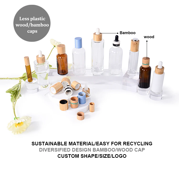 Bamboo Cap Glass Essential Oil Bottle Cap 18 Mm Wooden Cap With Drops Plug For Essential Oil Packaging