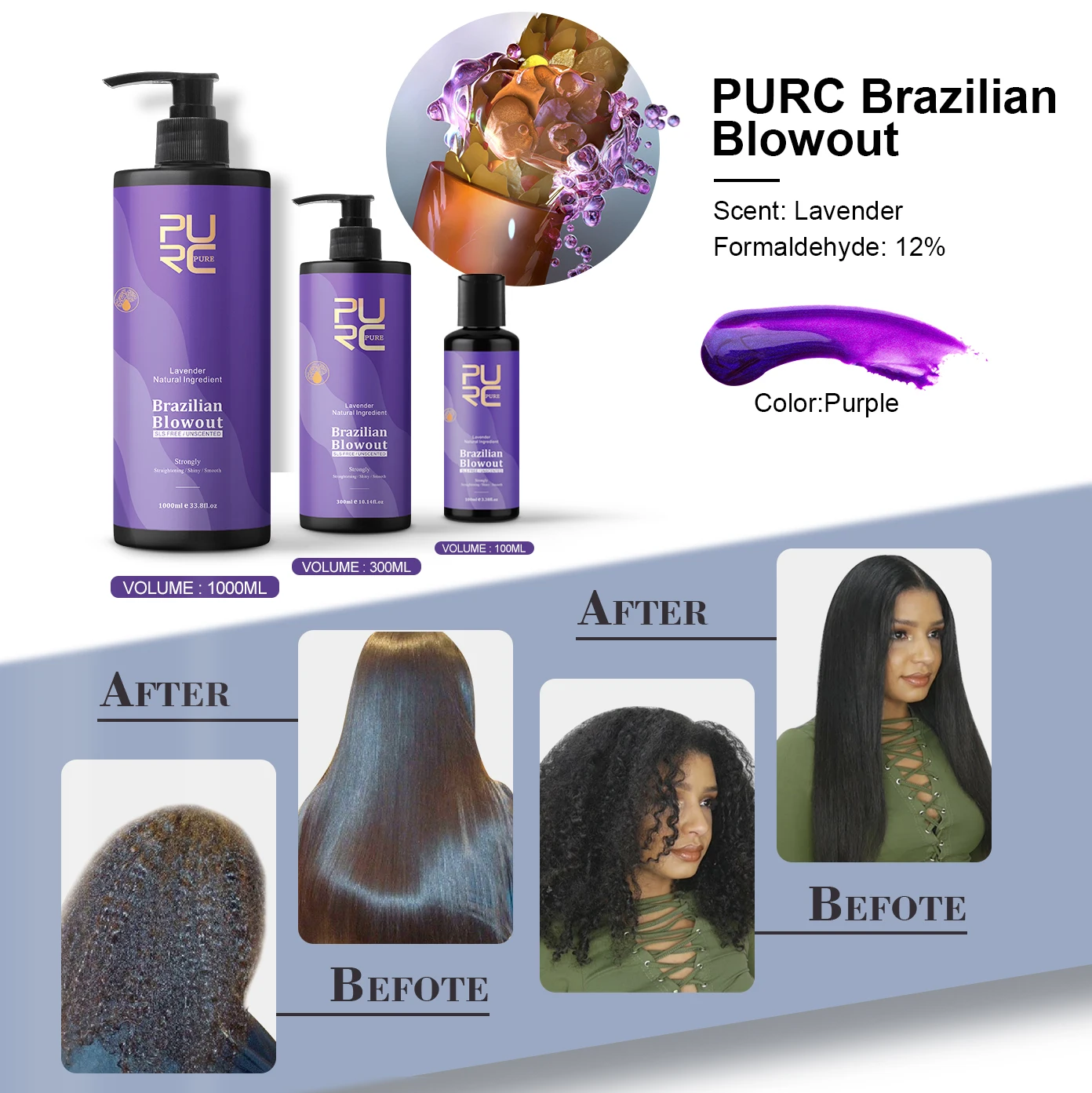 Factory Lavender Permanent Hair Straightening Cream Organic Pure Hair Keratin Treatment Brazilian Blowout