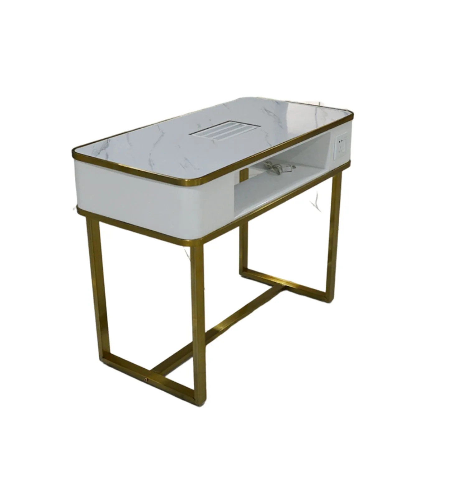 Modern design custom white and gold portable manicure table with  marble slab on top   ZY-MT075