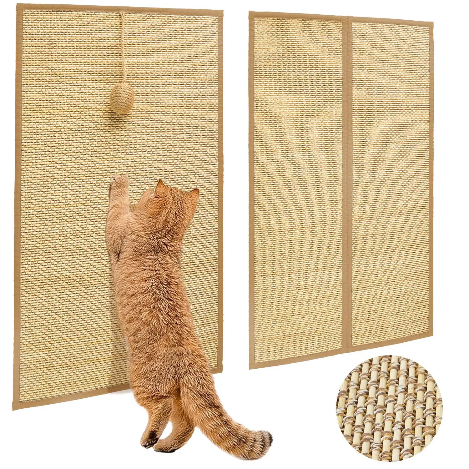 Hot Selling Unbreakable Bamboo Woven Mat Flat/Wall Mount Cat Scratcher Cat Scratching Board