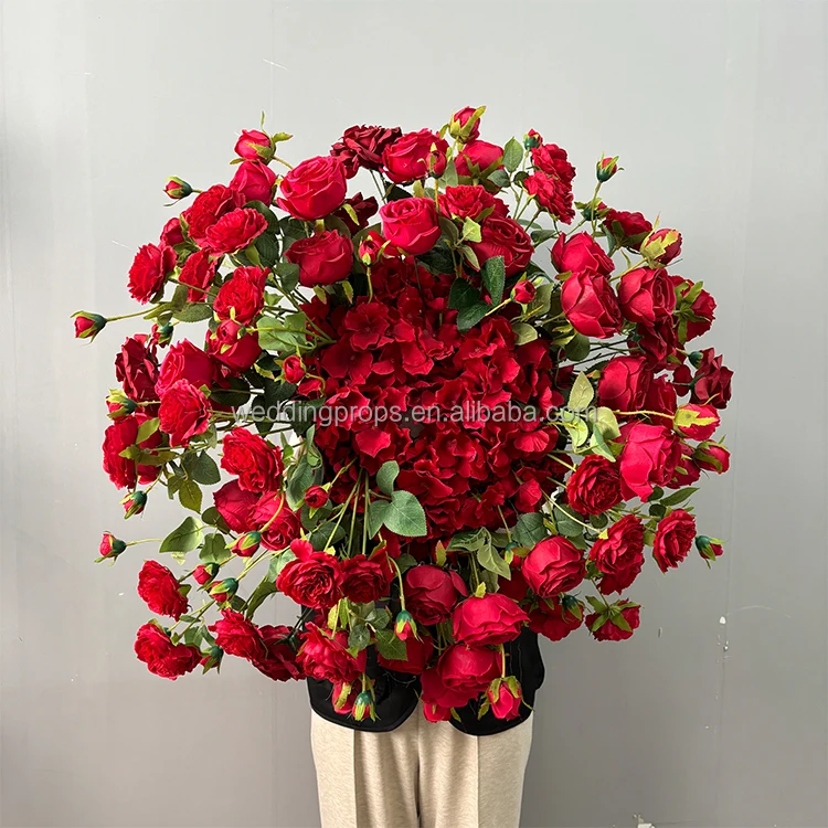 Red Flower Wedding Table Centerpiece Rose Hydrangeas Artificial Flower Decor for wedding event decoration