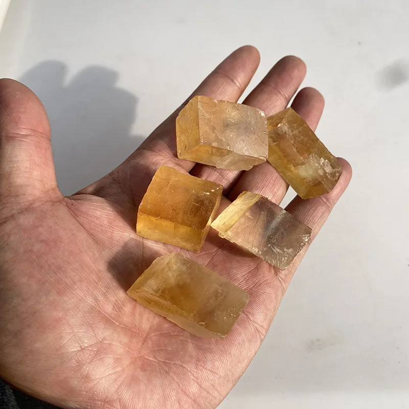 Natural Stone  Yellow Calcite Crystals Optical Calcite Clear Iceland Spar  Raw Stone for sale