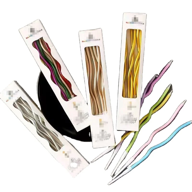 Hot selling factory direct sales Happy Birthday Instagram style gradient color long rod candle cake decorative products