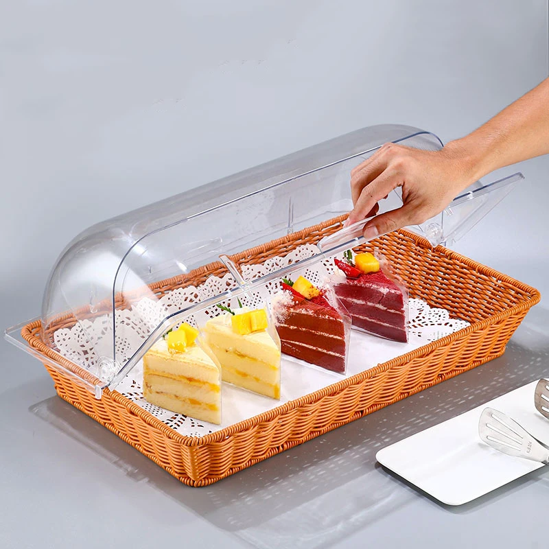 Rattan Storage Baskets Woven Basket Serving Tray Design PP Kitchen Food Bread Fruit Weave Plastic with Lid Plastic New