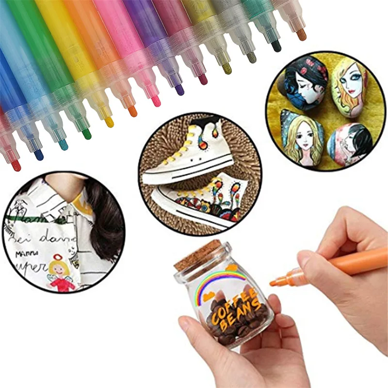 
12 coclors Permanent DIY Craft Water Based Paint marker pen Bright Color Permanent Acrylic Paint Marker Pen  (1600084277437)