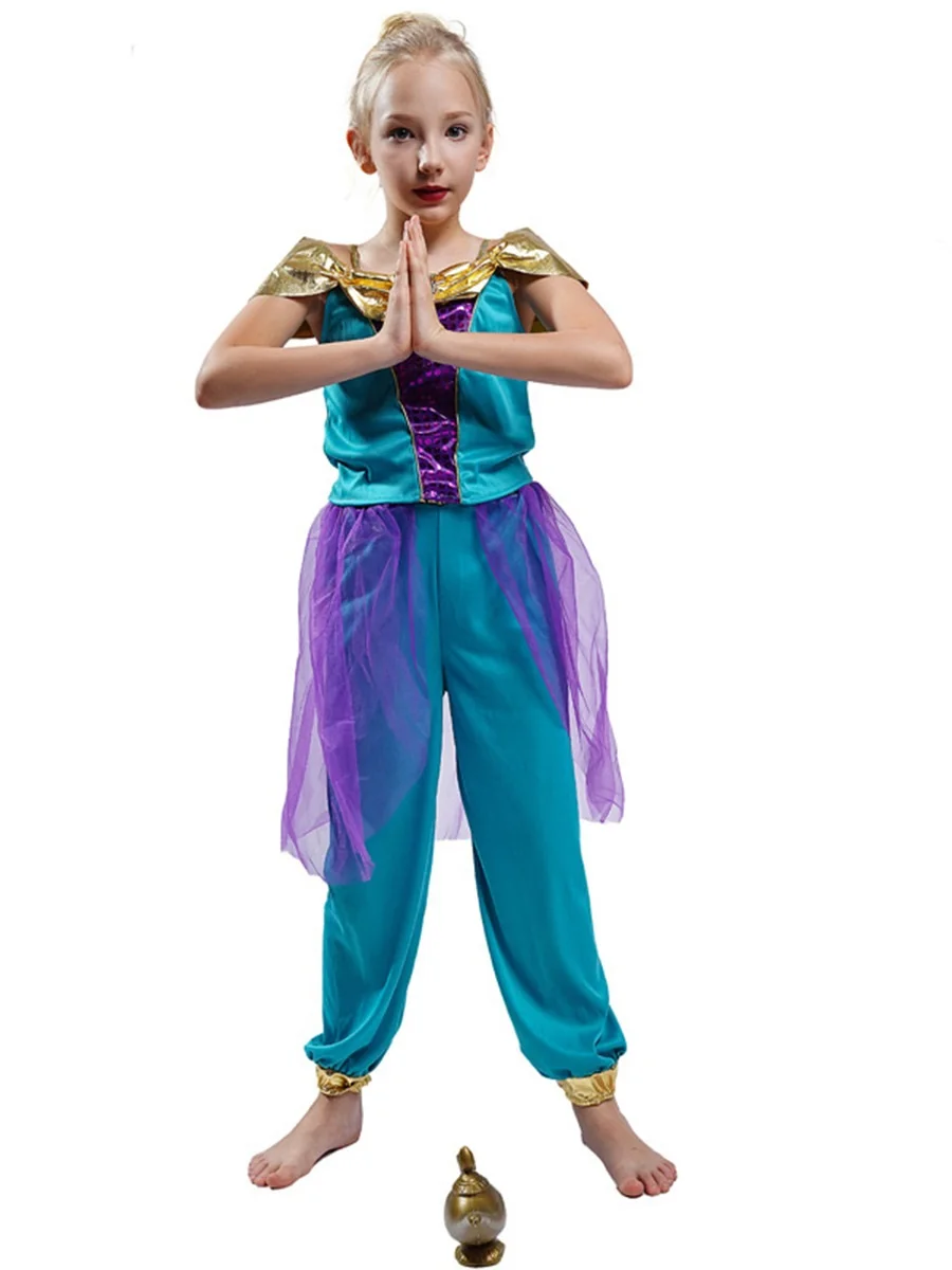 Movie Aladdin and the Magic Lamp Jasmine Cosplay Costume Blue suit Halloween Arab princess