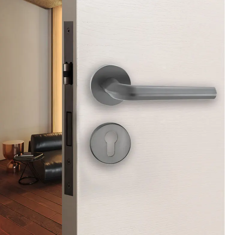 Doorplus European Matte Black Door Handle Lock Zinc Alloy Lever Handle For Wooden Door Modern Black Door Handles Lock Set