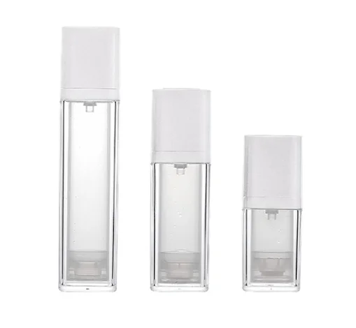 Square shape airless AS material bottle 15ml 30ml 50ml twist pump airless pump bottle