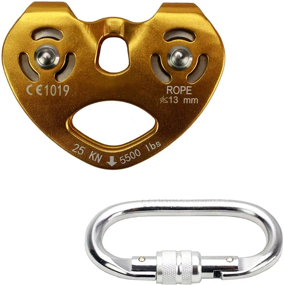 Aluminium Magnesium Alloy Climbing Pulley Rescue Pulley Heavy Duty Single Swivel Rope Pulley for Block Climbing Safety Equipment