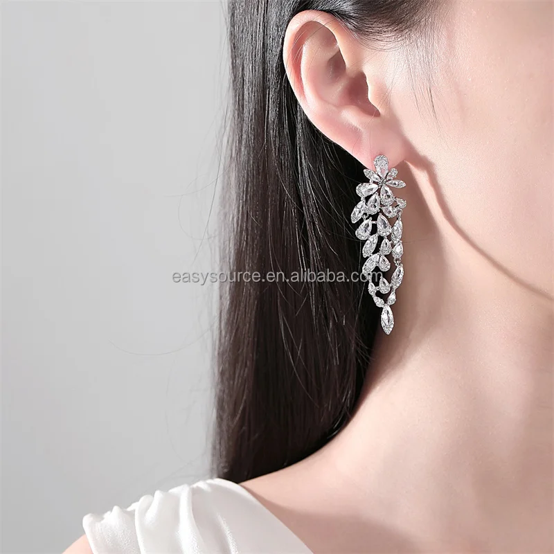 RE6163 Leaves CZ Stone Earrings for Women Silver Color Fashion Zircon Earrings Wedding Accessories Jewelry