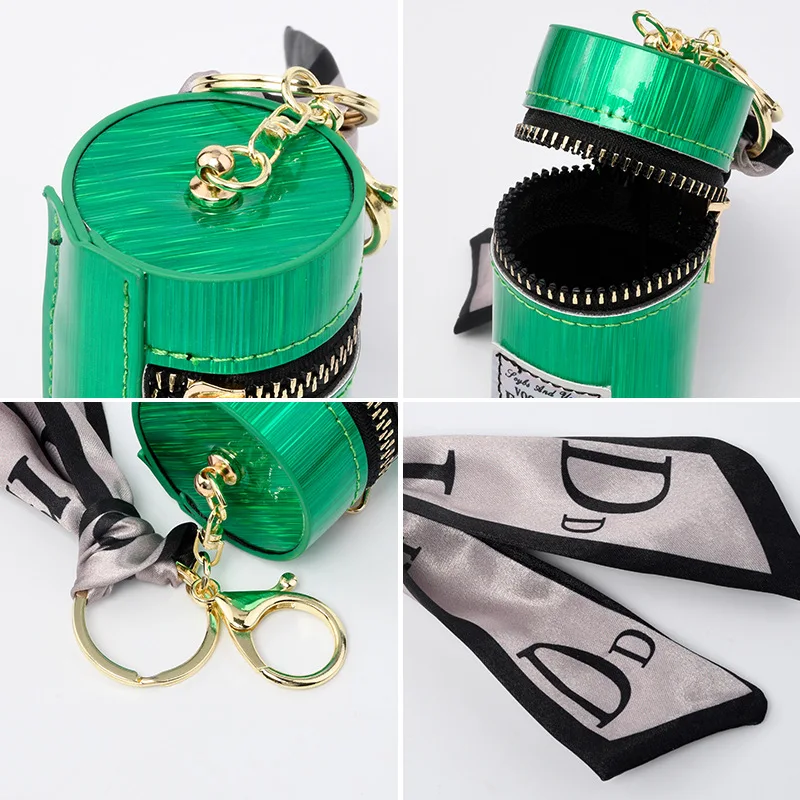 Luxury Fashion Women Mini Leather Lipstick Bag Keychain Custom leather bucket lipstick bag keychain
