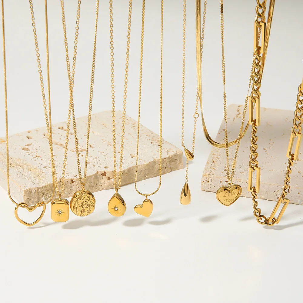 Shaped Love Drop Pendant jewelry Zircon Lava necklace jewelry Stainless steel jewelry necklace