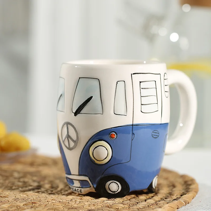 Camper Van - ceramic coffee cup Retro Bus Mug Creative custom cute cartoon milk cup