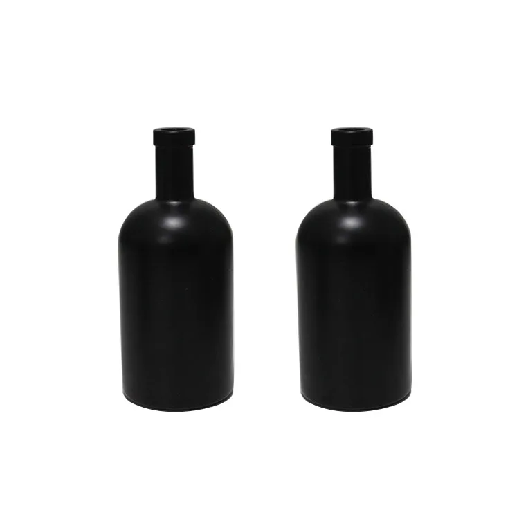 Cheap Price 12 oz 375 ml 750 ml Matte Black Nordic Vodka Glass Liquor Bottle with T-Top Synthetic Cork