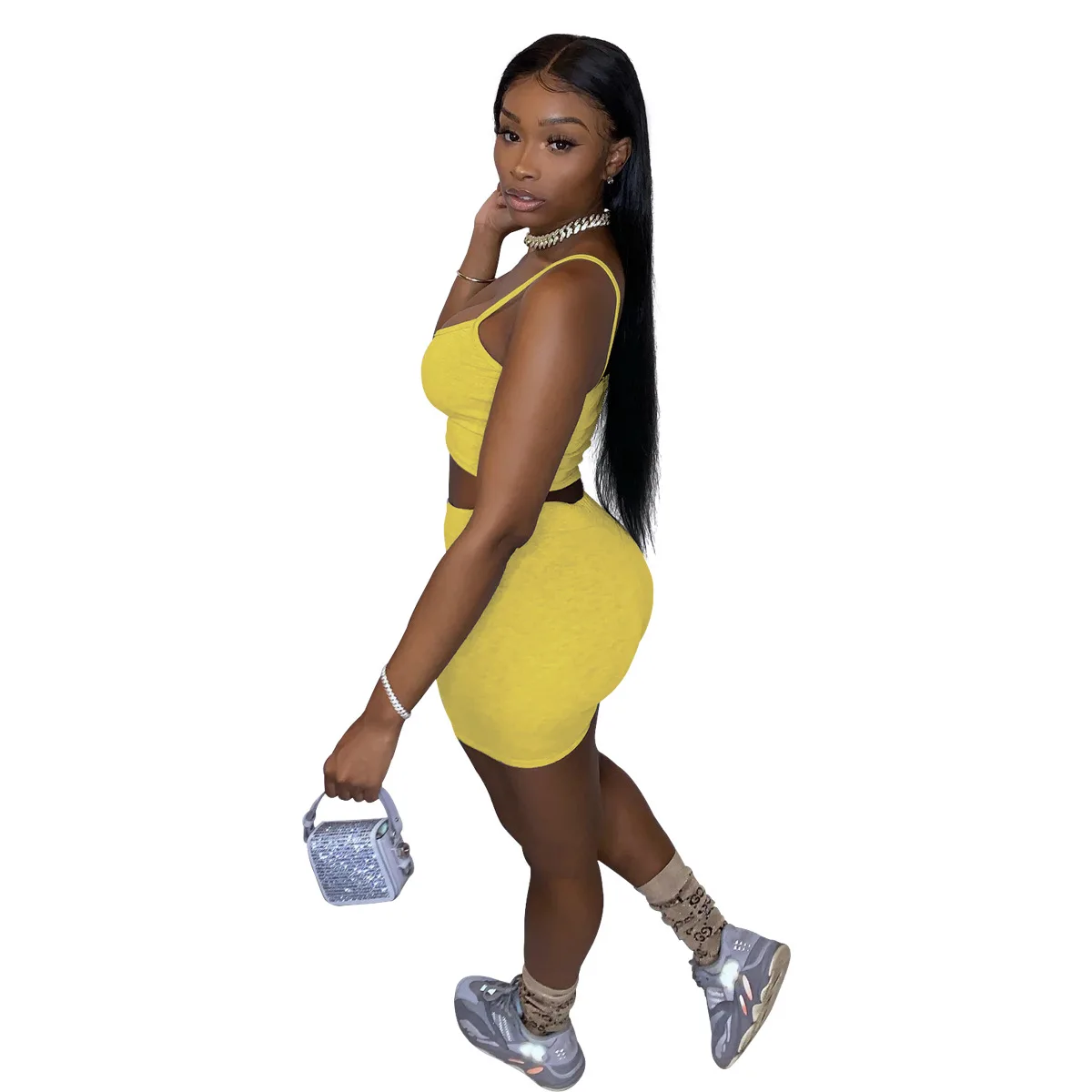  10 Colors Tank Tops Fashionable Vest Women Blouses Casual Wear Plain Crop Top and Skinny Booty Shorts 2 Piece