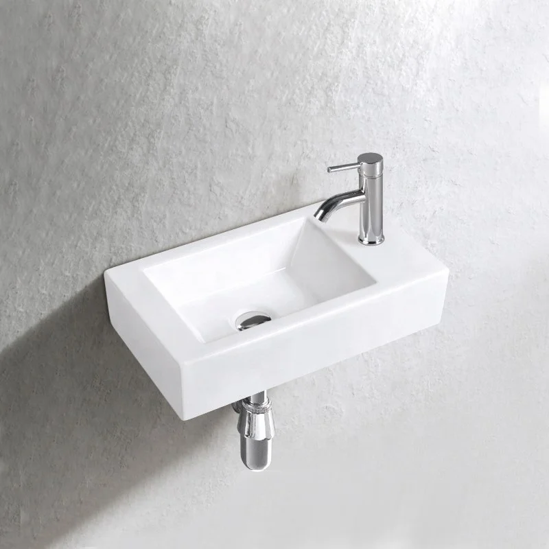 Популярная Высококачественная маленькая белая настенная керамическая раковина для ванной комнаты
