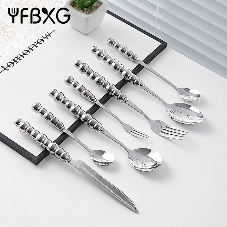 Wholesale new utensils flatware stainless steel cutlery knife fork spoon set with ceramic pearl handle