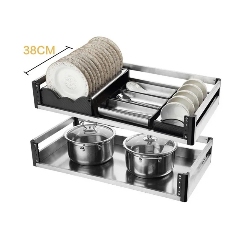 Plate Storage Basket Rack Drawer Kitchen Cabinets Dish Drainer WTB-014 Kitchen Pulling Out Stainless Steel Modern in Cabinets