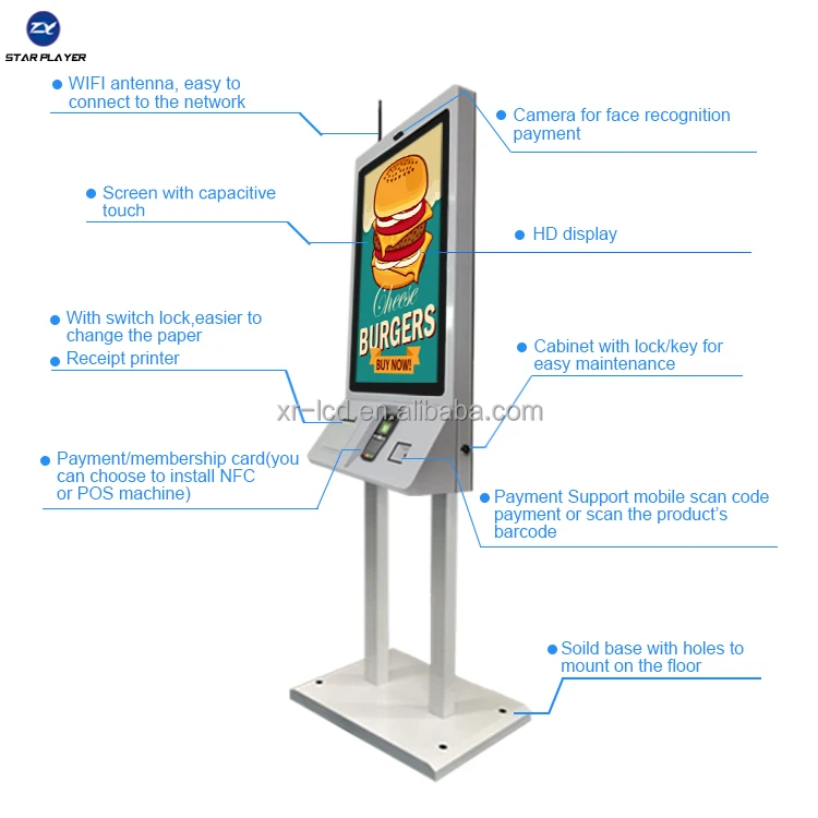 32 Inch Touch Screen Mobile Order Payment Kiosk Manufacturer Solution Self Checkout Machine