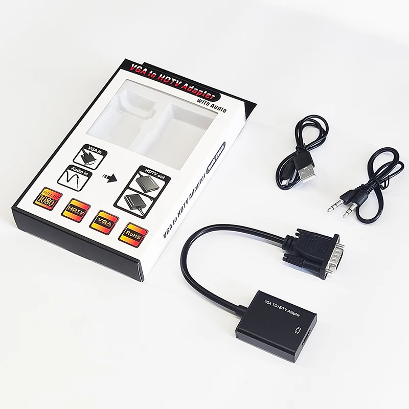 VGA to HDMI Adapter for Monitor TV Active 1080P Video Output with Audio, VGA to HDMI Converter Compatible with PC Computer