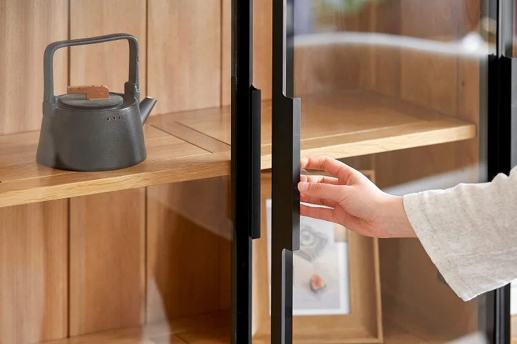 D6172 Nordic style solid OAK wood living room home office bookcase furniture with glass doors bookcase wooden bookshelf