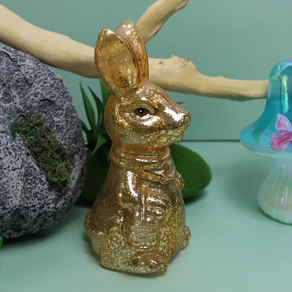 Mercury Painted Lovely Rabbit Bunny Figurine Collectibles Happy Easter Creative Egg Decoration Art Animal Paperweight Ornament