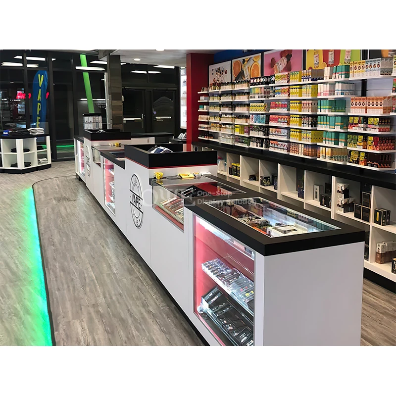 Индивидуальный современный дизайн розничная продажа витрина для стеклянного дисплея аксессуары светодиодного светильника дымовых магазинов