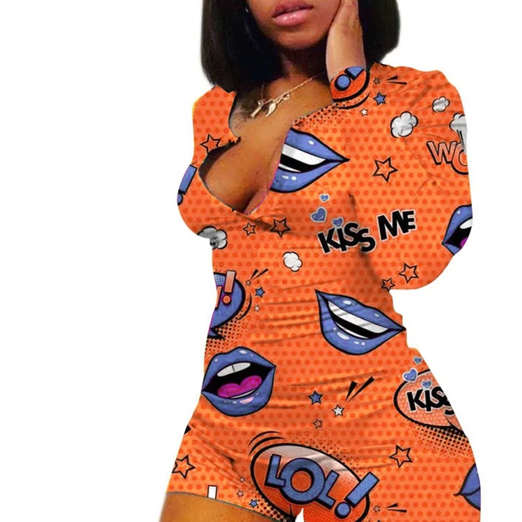 9046 Kiss Me Lovely Romper Sleepwear LOL Womens Onesie Pyjama Long Sleeve Onesie for Women