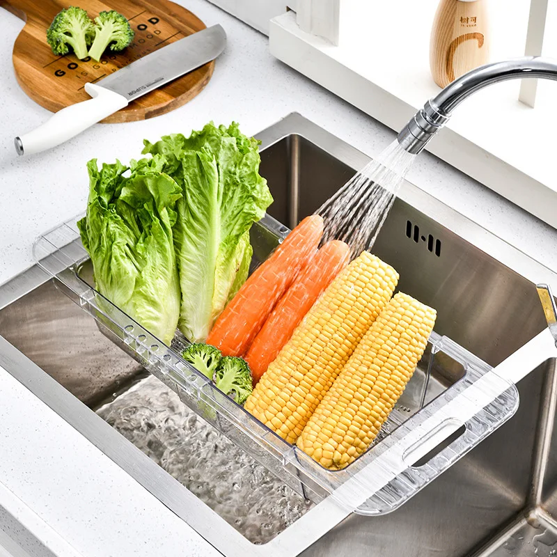 Retractable sink drain basket wash basin kitchen household sink dishware storage rack drain basket vegetable basket