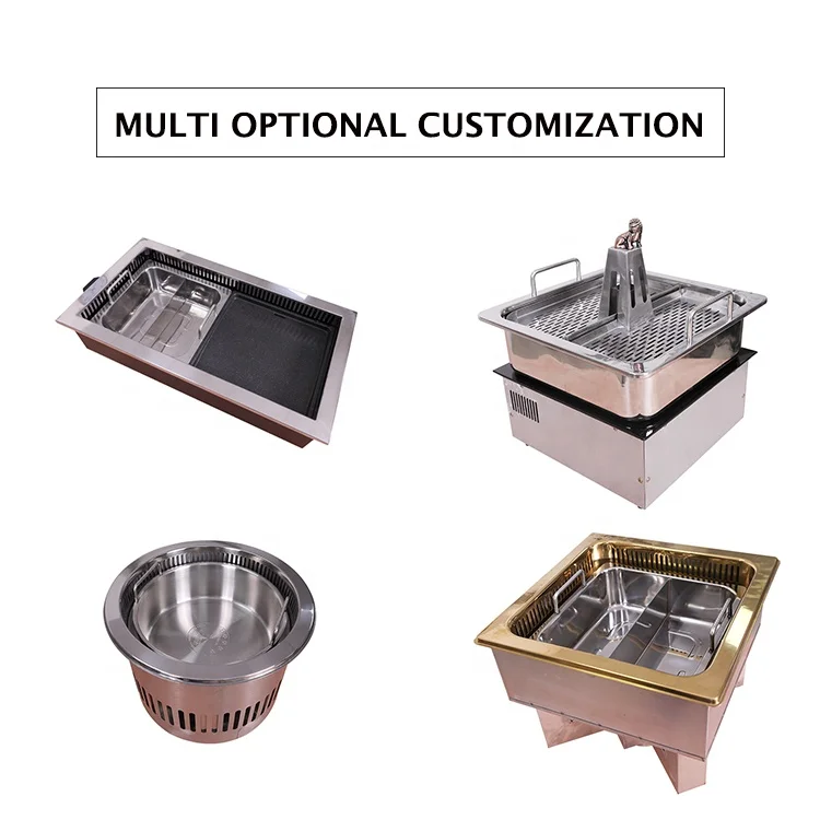 Hot Selling Custom Korean Bbq Grill Square Smokeless Restaurant Electric Hot Pot Table