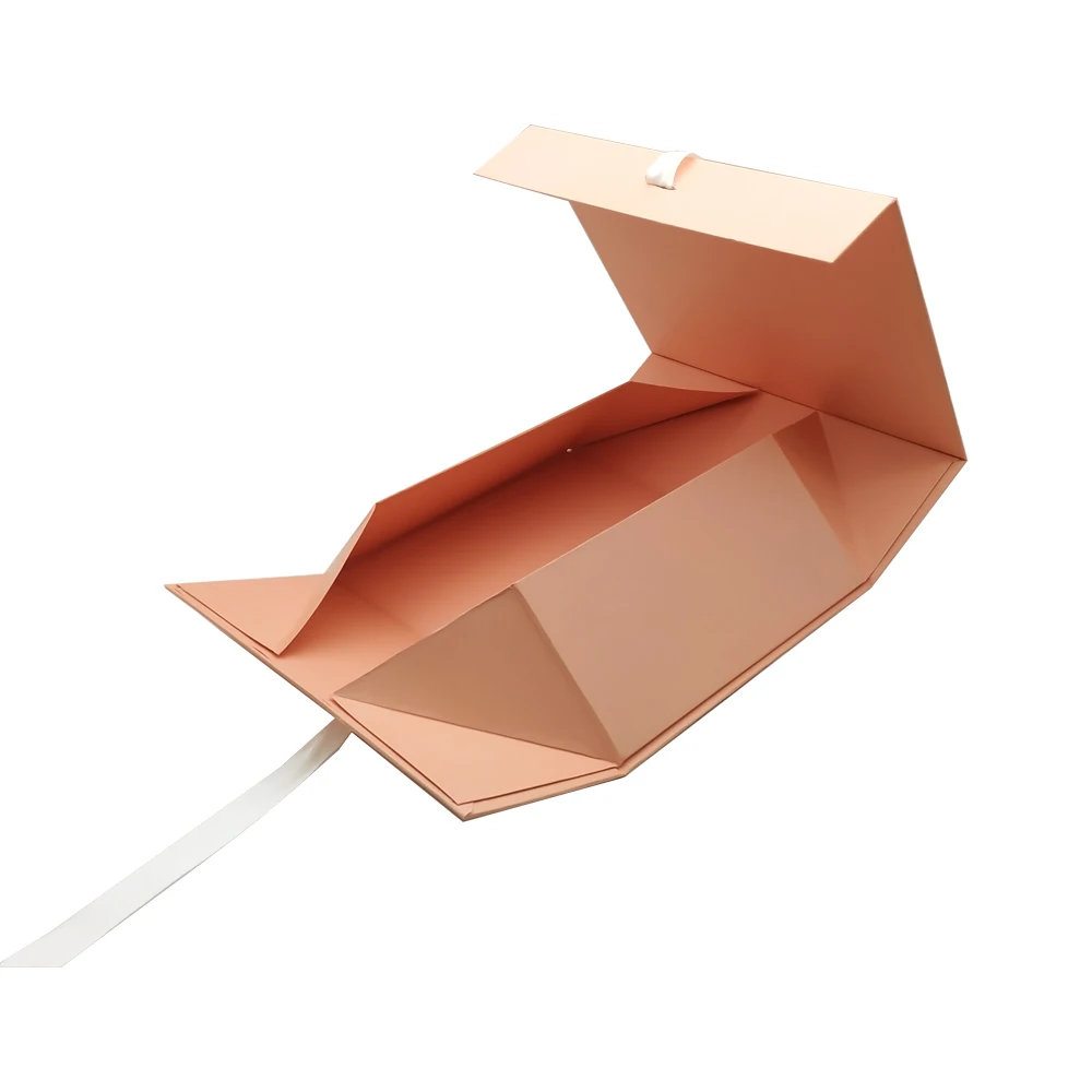 Luxury gift packaging magnetic foldable box with ribbon
