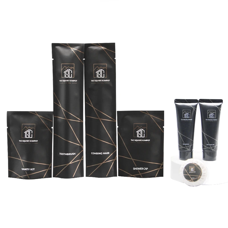 Eco friendly grey tube transparent amenities personalised hotel amenities