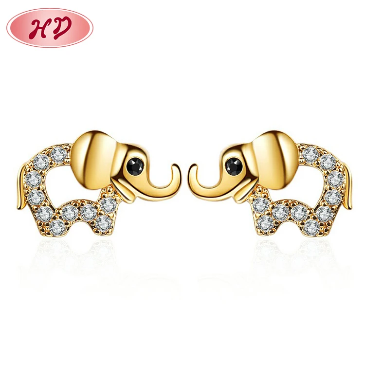 hollow animal kawaii cute cz elephants earring cubic zirconia gold plated wholesale women stud earring aretes fashion jewelry