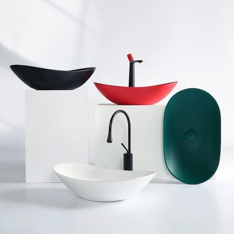 Customize Black Bathroom Sink Complete Set Oval Sanitar Ware Bathroom Round Ceramic Sink Wash