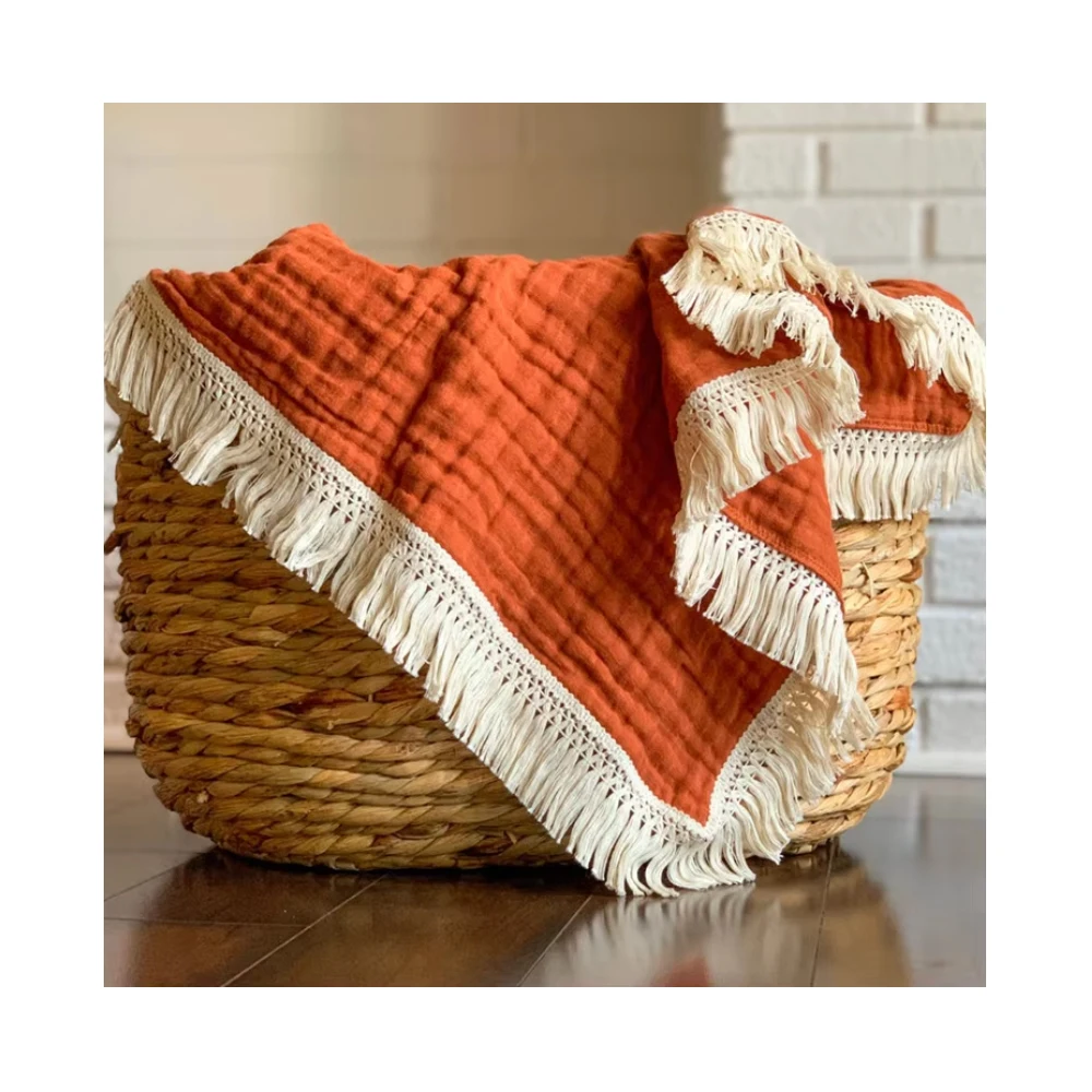 high quality GOT certificate 100% cotton small white ruffle muslin blanket